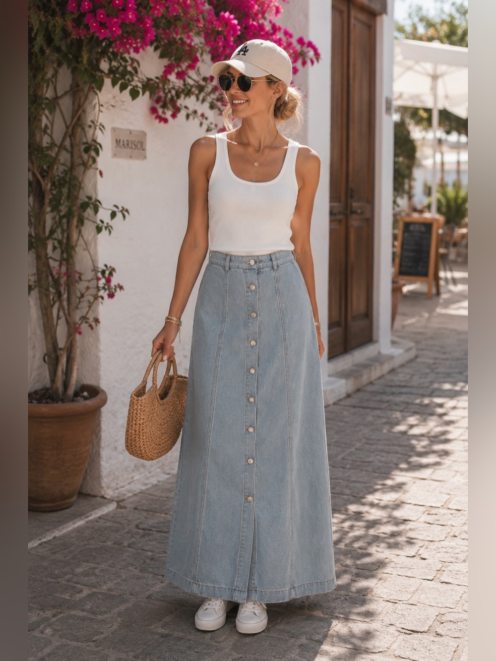 419. LIGHT WASH DENIM MAXI SKIRT BUTTON FRONT | 15/38